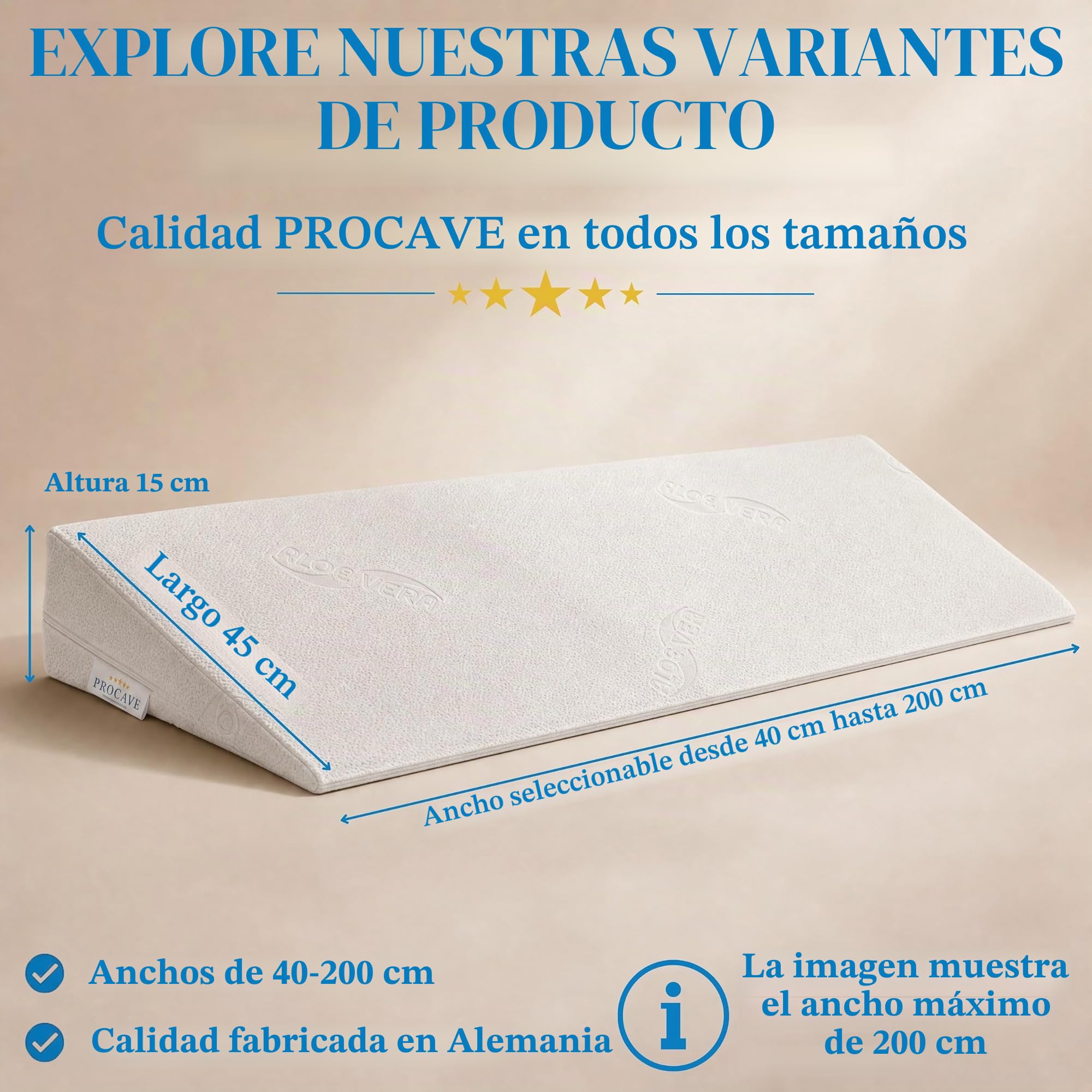 PROCAVE - Almohada de cuña con Funda, Funda de Doble paño de Aloe Vera, weiß, 90 cm