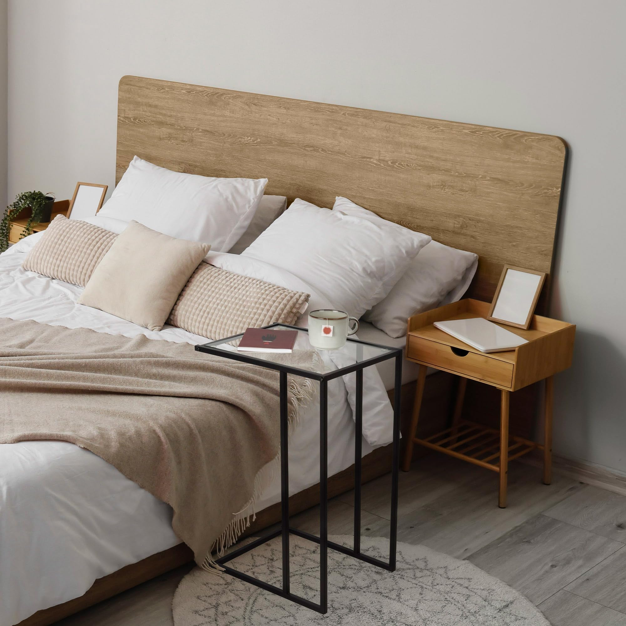 AKTIVE Tavolino Max Home, 40x30x59 cm, Portata massima 5 kg, Forma a C, Tavoli in vetro, Struttura in metallo nero, Decorativo, Soggiorno, Camera da letto, Moderno (18502)