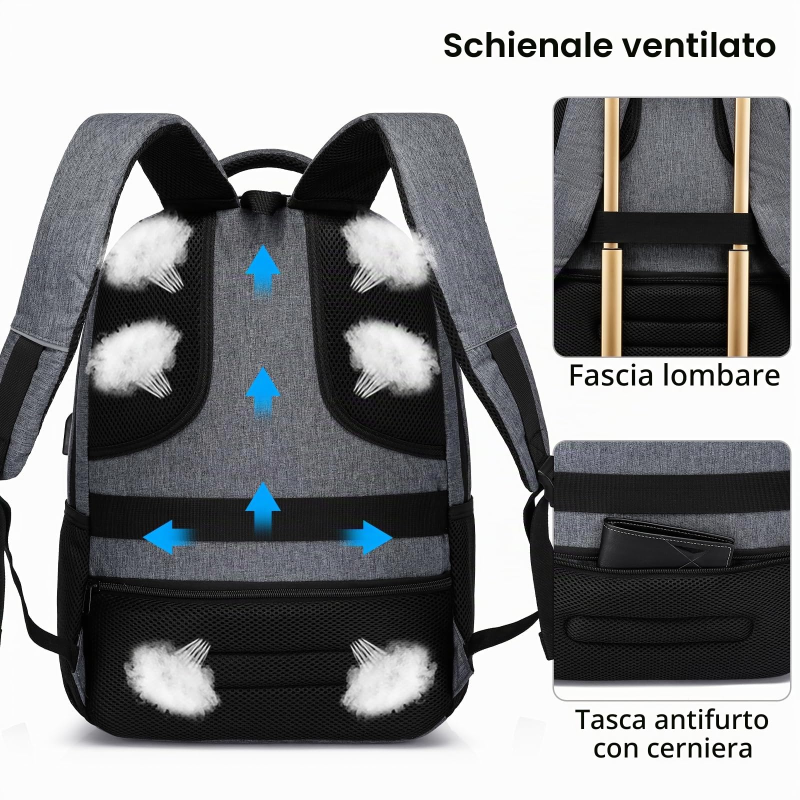 Zaino Scuola Superiore Media Università Uomo, Zaini per PC Portatili Uomo da 15.6 Pollici Con Porta Usb