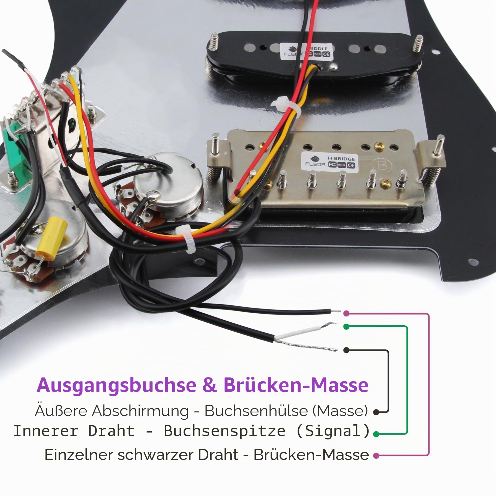 FLEOR Alnico V Geladen Vorverdrahtet Pickguard Satz SSH Alnico Dual Rail Humbucker für ST E-Gitarre Ersatz Schwarz 3-lagig