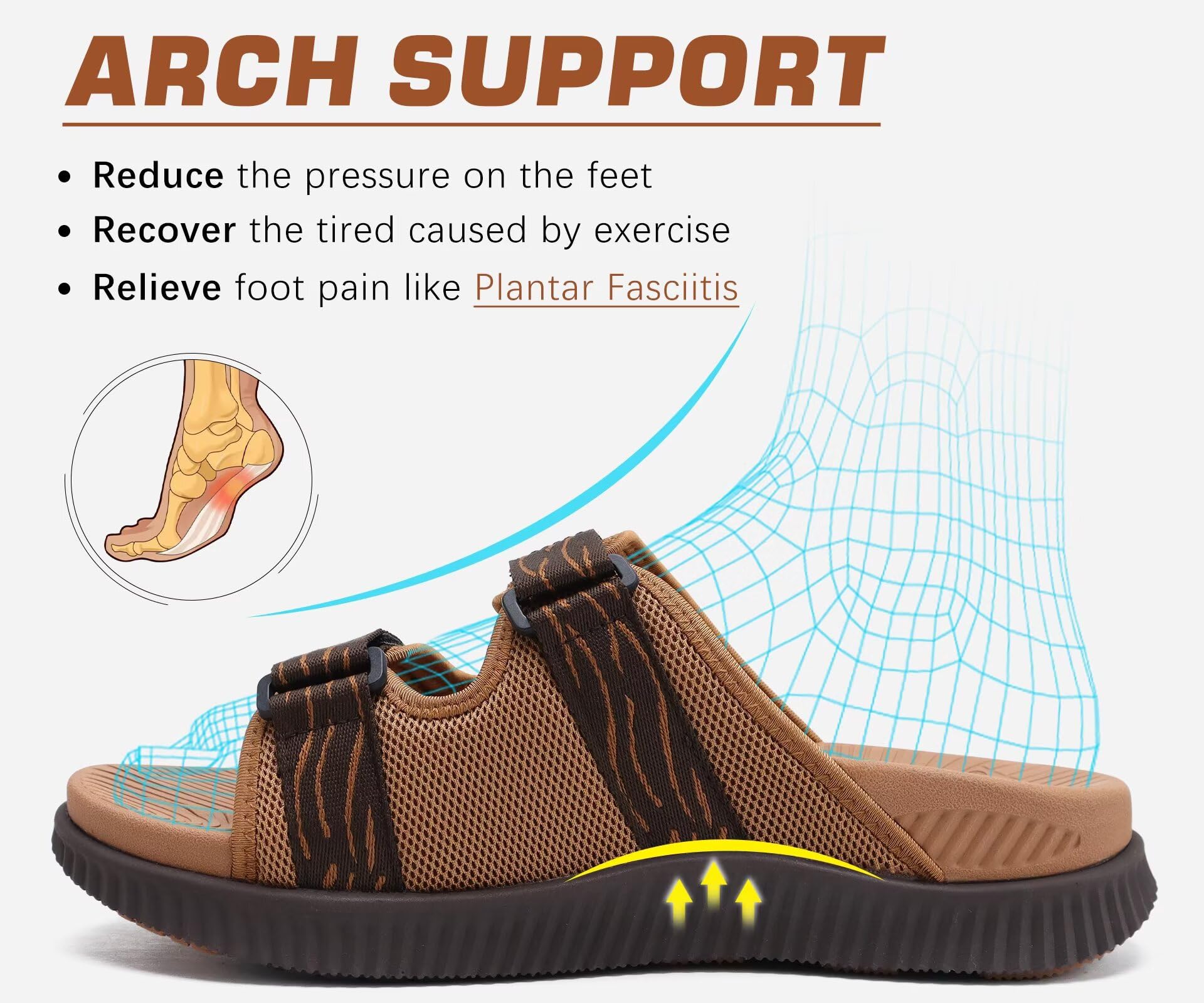 KuaiLu Sandali Sportivi Uomo Comode Camminata Ortopediche Fascite Plantare Memory Foam Ciabatte Estive Leggero Regolabile Antiscivolo Plateau Sandalo