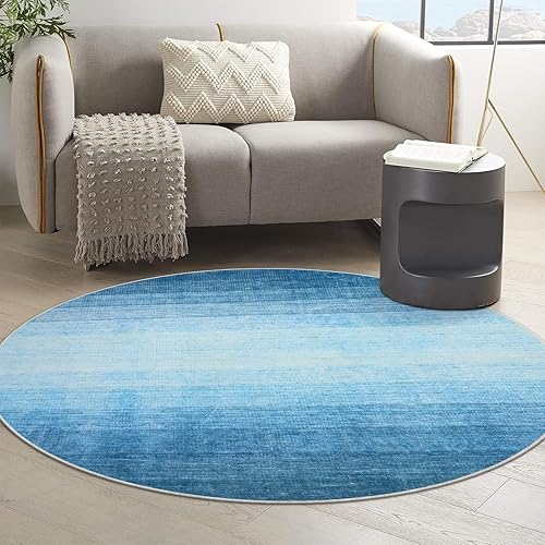 Miniatura 7 de Wonnitar Alfombra redonda moderna lavable de 5 pies, alfombra redonda azul para sala de estar, alfombra circular suave para dormitorio,