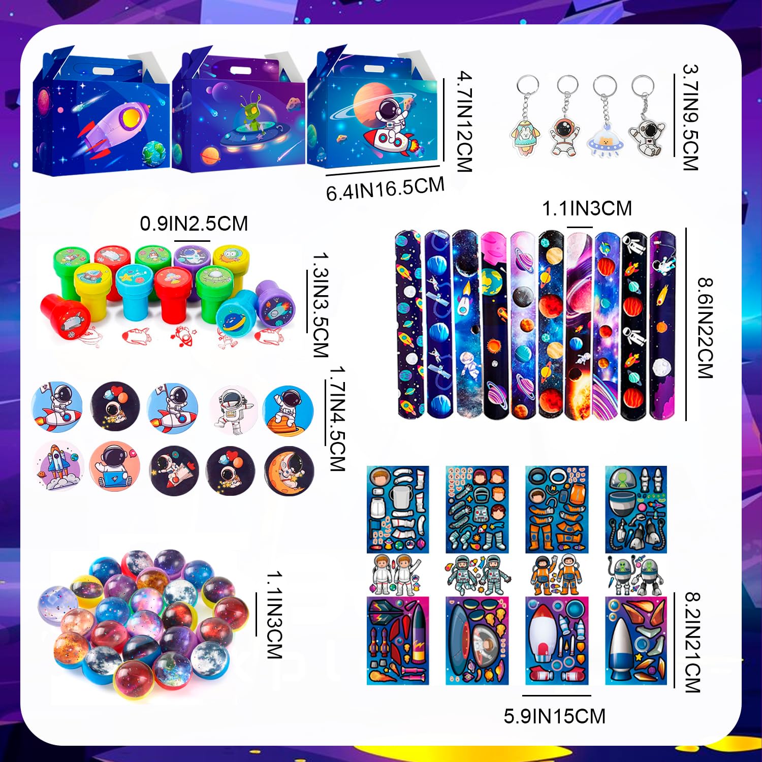 Spazio Compleanno,70pcs Spazio Compleanno Inclu Portachiavi Scatole Regalo Adesivi etc Bomboniere Festa