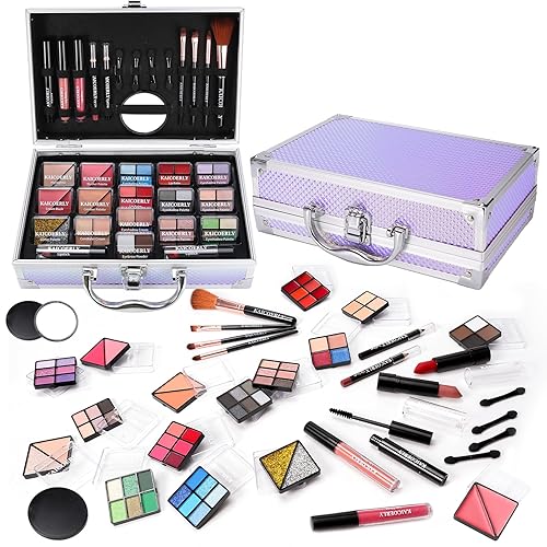 Kit de maquillaje para mujeres y niñas, juego de regalo de maquillaje de moda para principiantes, profesionales, viajeros con estuche, esencial de