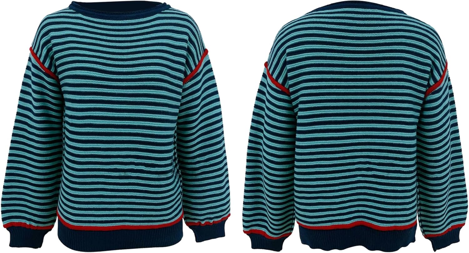 Women's Fall Casual Long Sleeve Sweaters Oversized Crewneck Striped Color Block Y2K Pullover Tops - Image 6