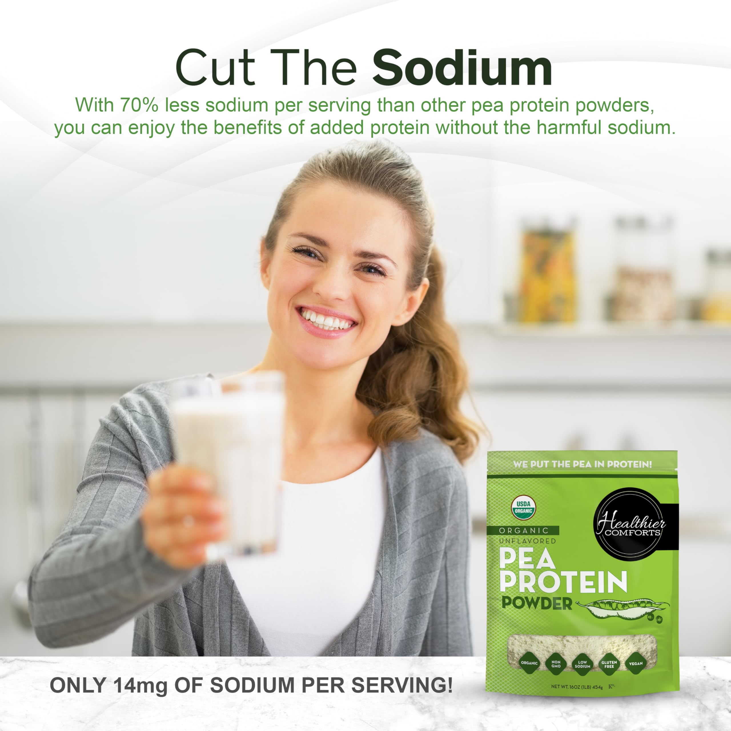 Healthier Comforts Organic Unflavored Pea Protein Powder - Low Sodium (1 lb.) | USA Grown and Processed | 100% Plant Based Protein | Kosher, Gluten Free, Non-GMO, Keto Friendly (16oz) — Amazon image 5