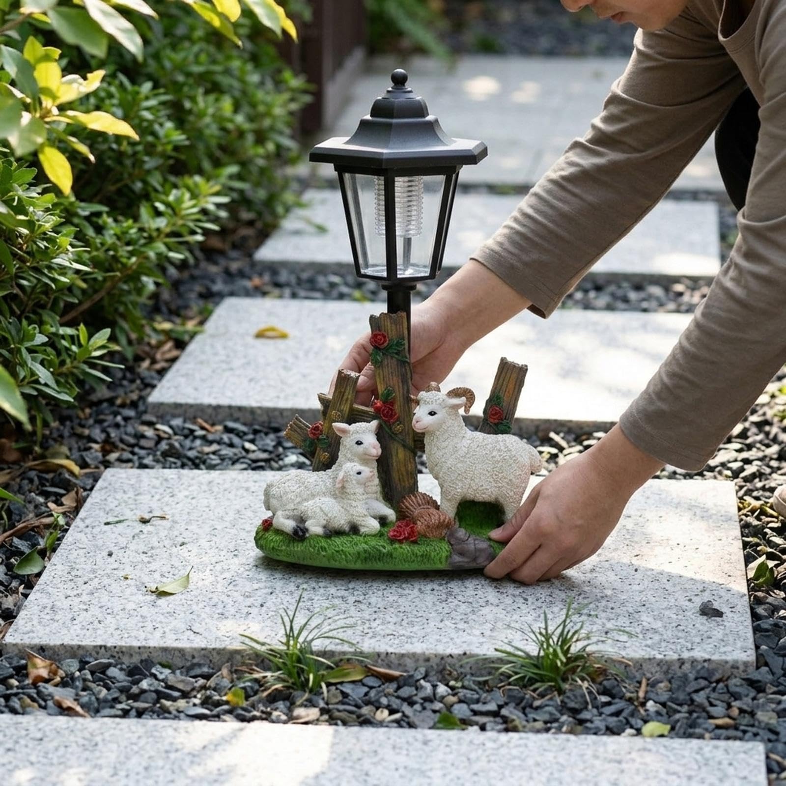 Estatua de Jardín Figura Resina Lámpara Ornamental Resistente al Agua Diseño Atractivo Ilumina Ambientes Exteriores Adecuado para, Oveja 32x18.5x13.5cm