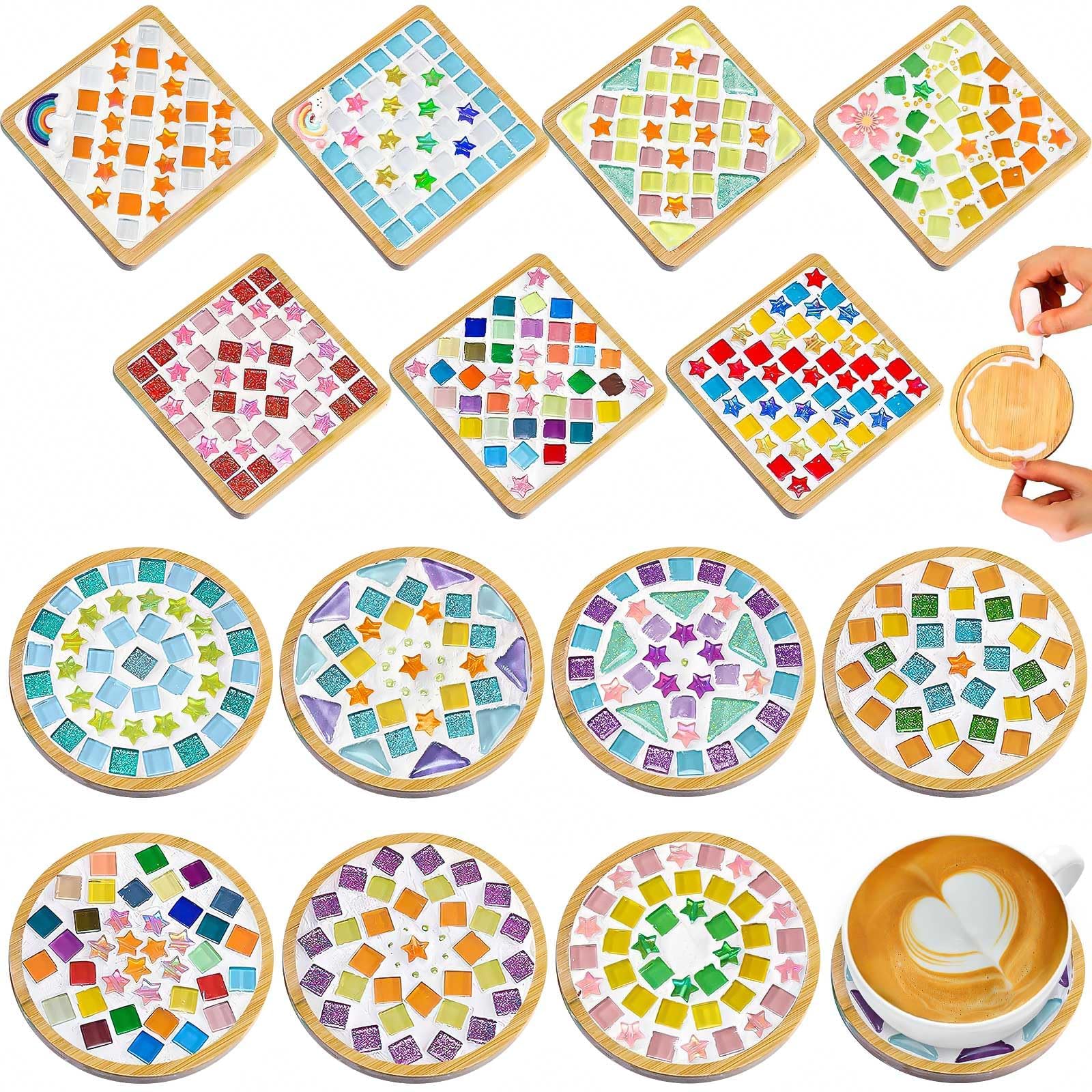 ASMIZ Kit Mosaïque DIY Dessous de Verre, Carreaux Verre Colorés 14 Pièces