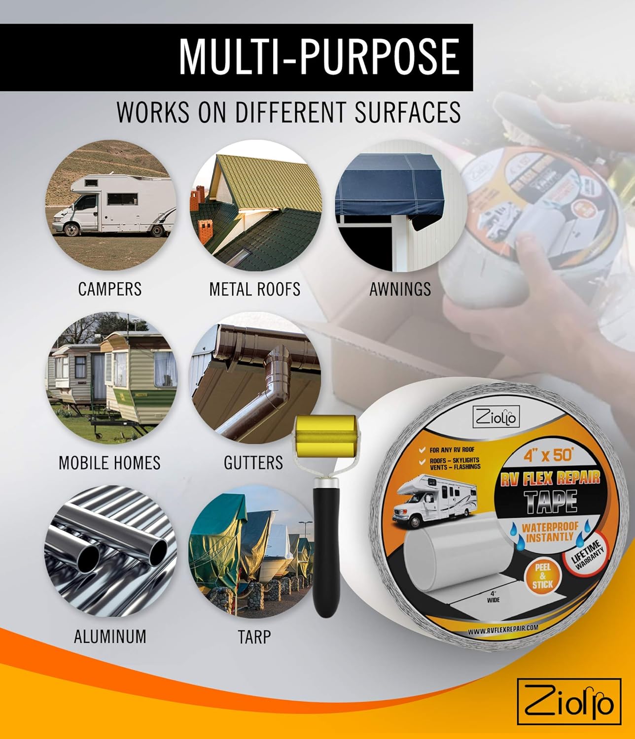 Super Sale 🛒 Ziollo RV Flex Repair Tape - Roof Seam Tape to Seal and Waterproof, Bond to EPDM Rubber with Butyl Sealant, Seal Vents and Skylights on Motorhomes, Trailers, Campers (White, 4-inch x 50 Foot Roll) Hottest Sales Ziollo RV Flex Repair Tape - Roof Seam Tape to Seal and Waterproof, Bond to EPDM Rubber with Butyl Sealant, Seal Vents and Skylights on Motorhomes, Trailers, Campers (White, 4-inch x 50 Foot Roll)