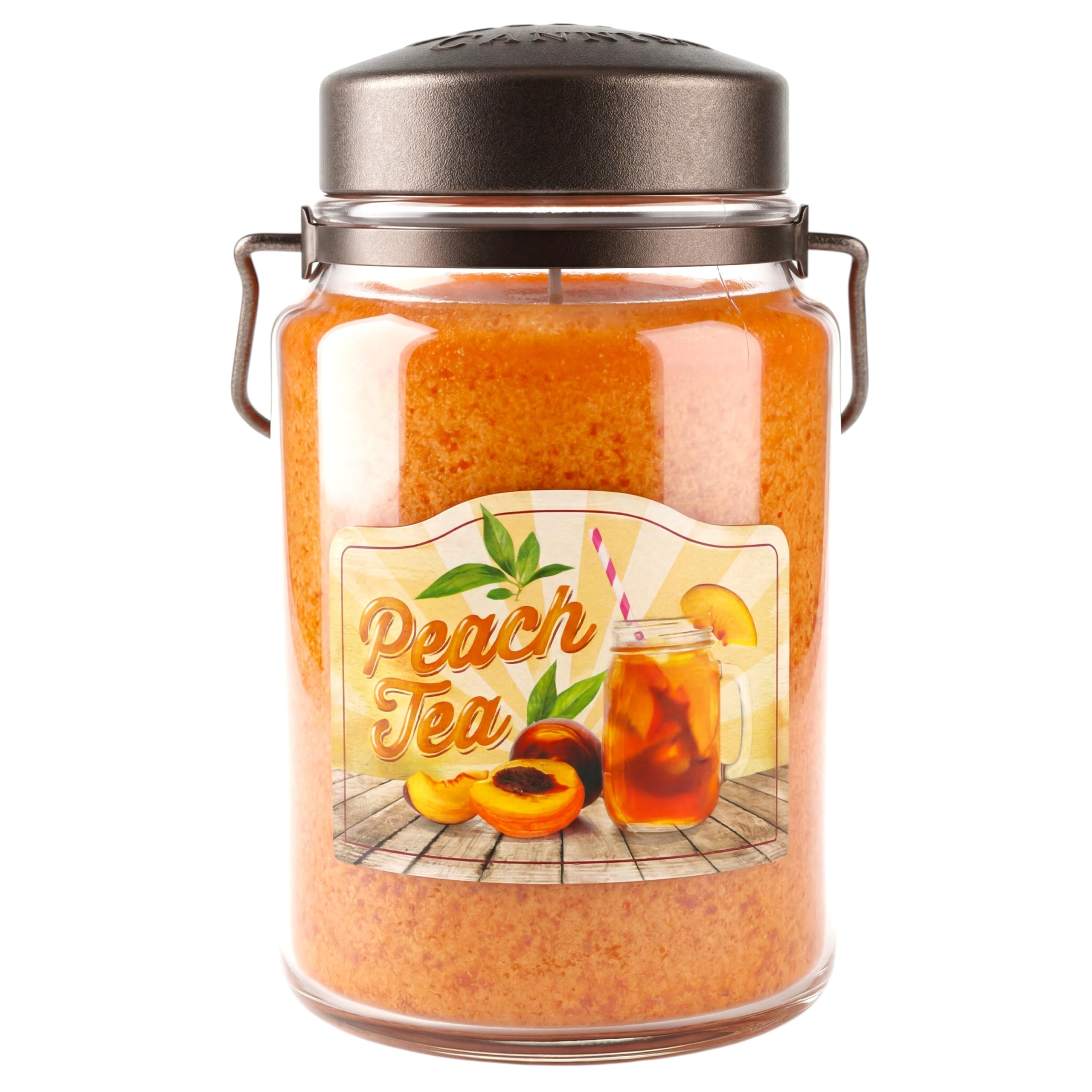 McCall’s Candles | Peach Tea | 26 oz Scented Candle | USA-Poured | Vintage Rustic Jar with Carrying Handle | Black Tea, Peach &amp; Lemon Zest Fragrance