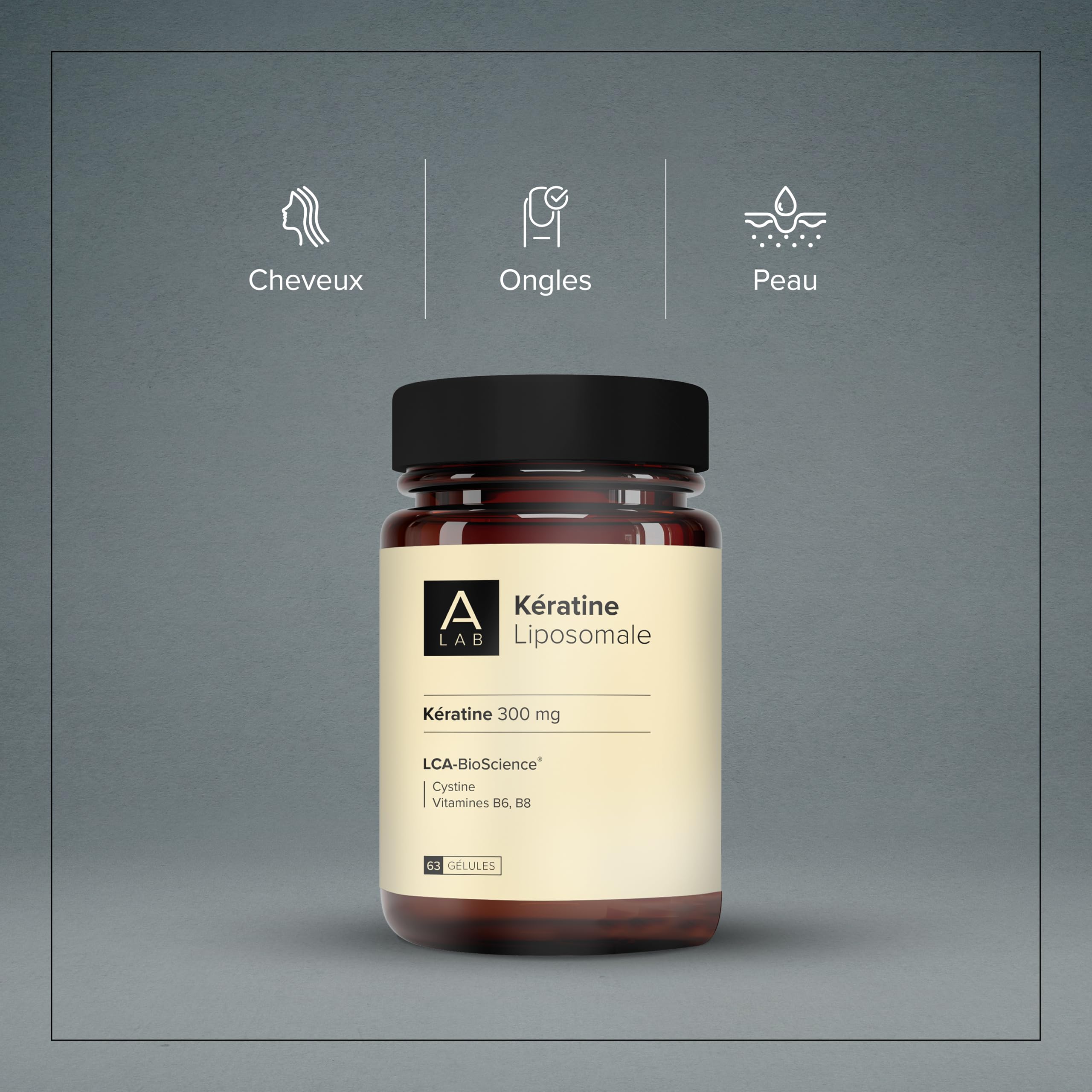 Keratine Liposomale 300mg - Cheveux, Ongles, Peau - Biotine, Vitamine B6, L-Cystine - A-Lab - 1 à 3 Gélules Par Jour