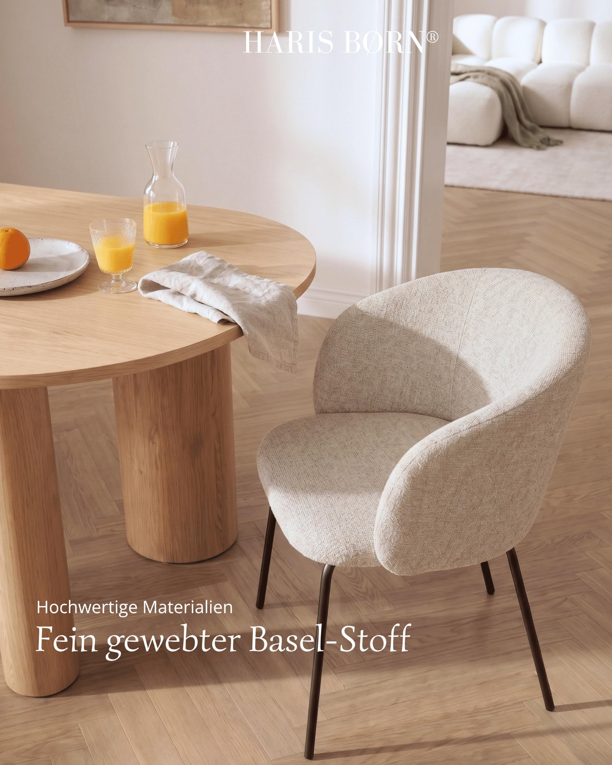 Haris Børn® Esszimmerstühle (6er Set) Beige - Bequeme Polster Esszimmerstühle mit Armlehne - Premium Esstisch Stühle & Wohnzimmer Stühle