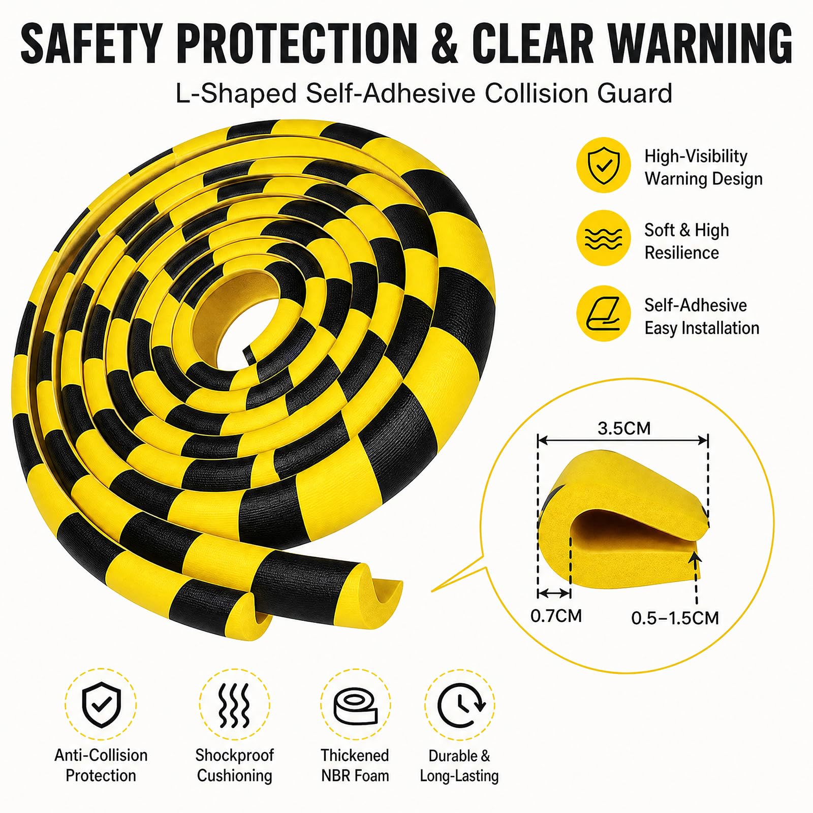 CEWROM Protector de esquinas (5 m, forma de L, autoadhesivo, poliuretano
