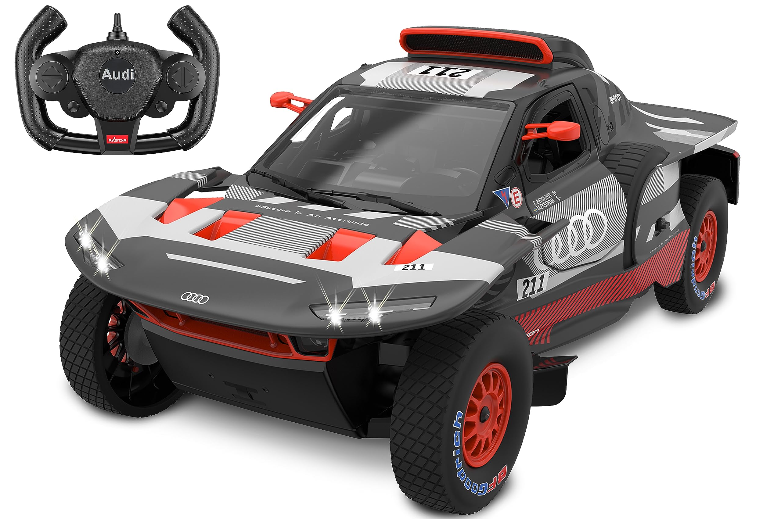 JAMARA Audi RS Q e-tron E2 1:14 2,4 GHz drzwi ręczne - przezroczysta szyba przednia, światło LED, samochód RC