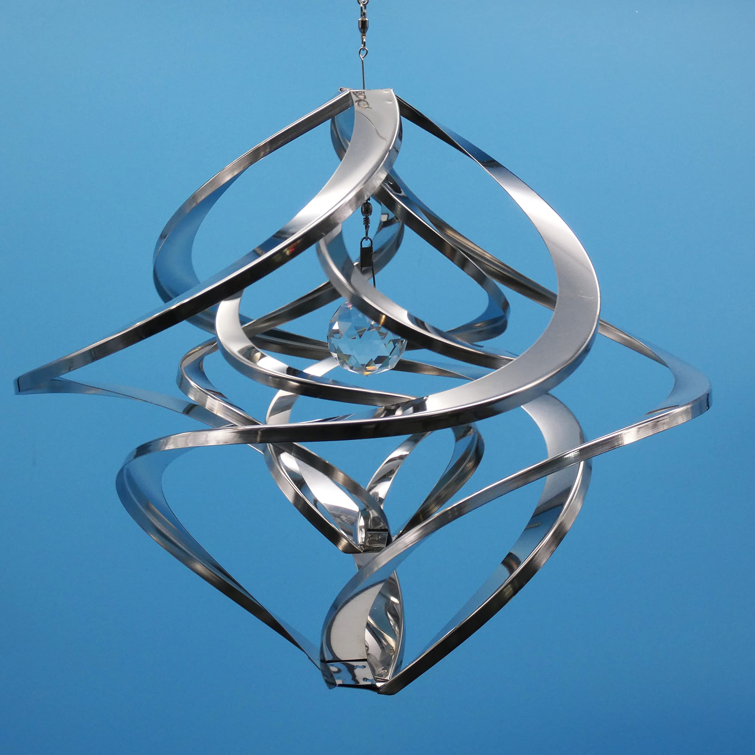 Pommerntraum ®| Windspiel Edelstahl Double-Twister Kristall Unruhe Rostfrei | Edelstahlwindspiel Gartendekoration Gartenkunst Twister Hängewindspiel Sonnenfänger Hurrikan Spinner (40 cm mit Kristall XXL)