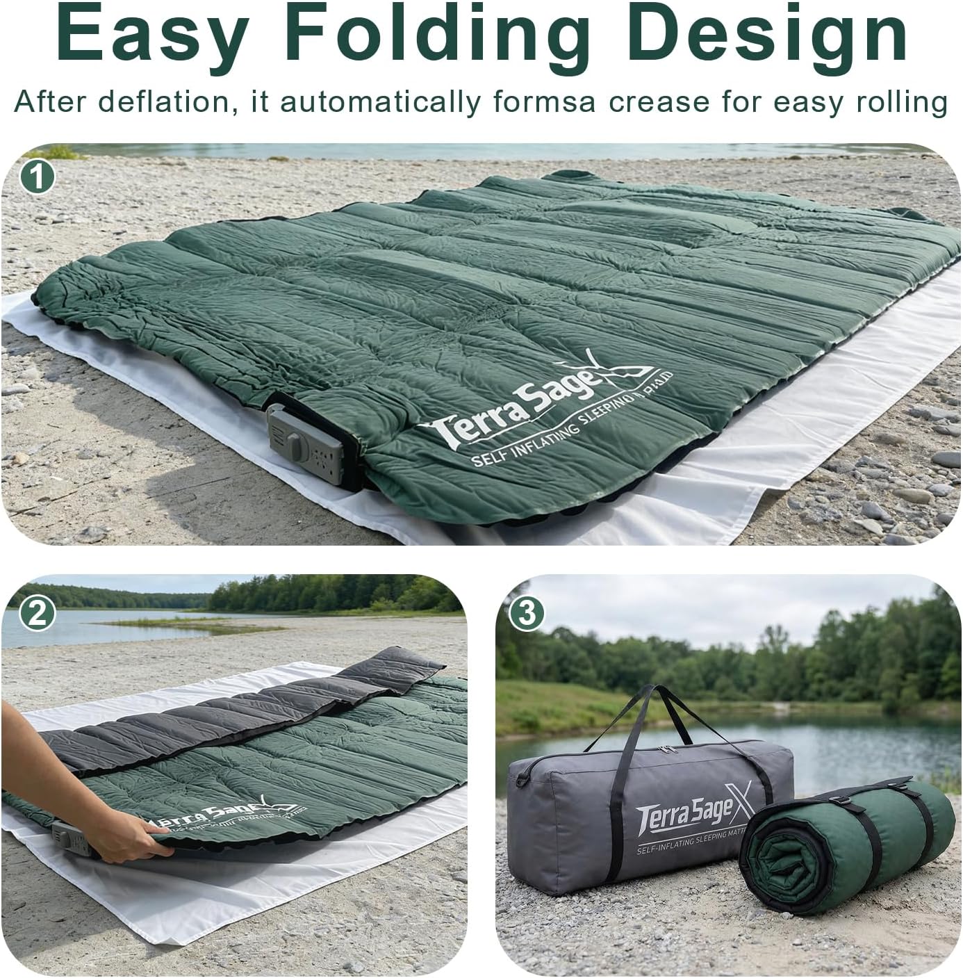 Camping Air Mattress Self-Inflating Sleeping Pad with Electric Pump, 4.5" Thick Insulated Air & Foam Mat for Tent Camping, Portable & Comfortable for 4-Season Use(Full,Green)