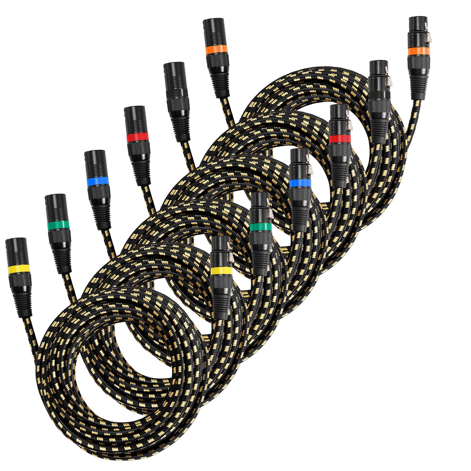 VEVOR Cavo Audio Cannon XLR da 7,62 m, 6 Pezzi, Cavi per Microfono DMX Bilanciati Schermati da Maschio a Femmina, Cavi a 3 Pin Placcati in Oro, per Illuminazione da Palco, Sistemi di Altoparlanti