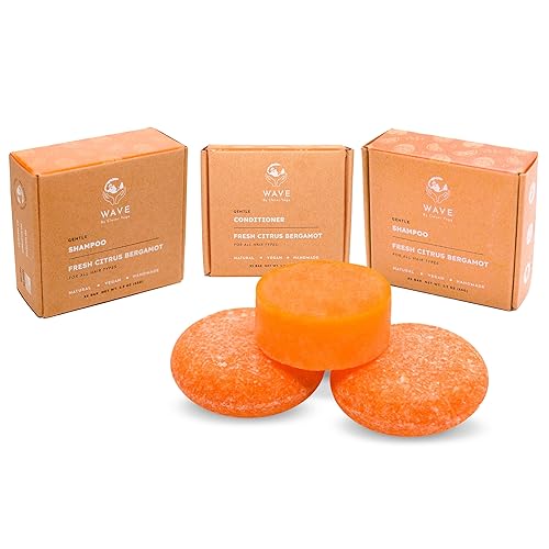Clever Yoga Dos barras de champú cítrico y una barra de acondicionador de cítricos para todo tipo de cabello, 100% natural y vegano, respetuoso con