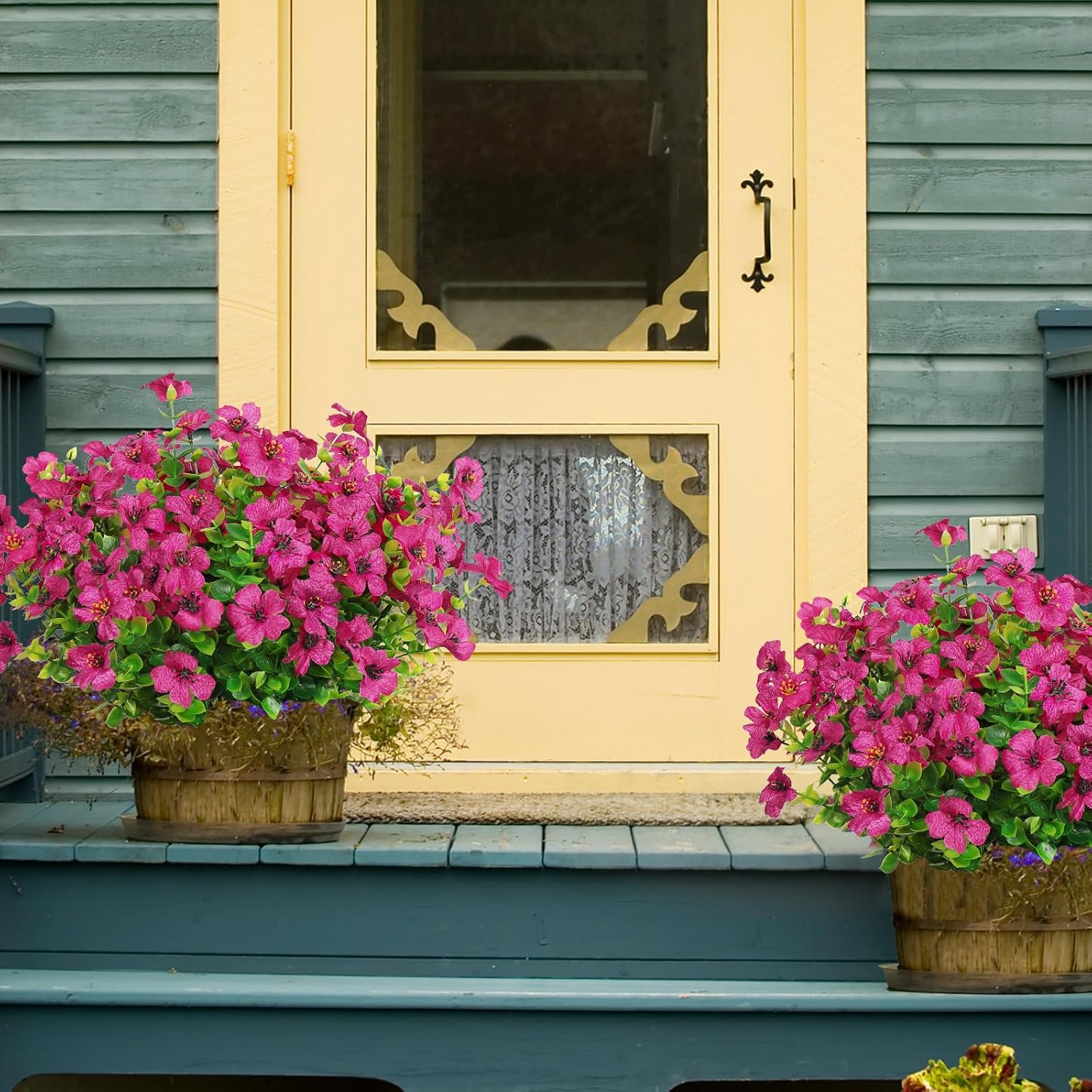 SOMYTING Artificial Flowers for Outdoor, 8 Bundles Faux Flower Daisy with Eucalyptus Leaves Fake Plants Silk Artificial Flowers Bulk for Outdoor Planter Garden Porch Home Decoration (Magenta, 8PCS) - Image 5