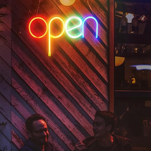 Miniatura 5 de Letreros de neón LED abiertos, luz de horario comercial, alimentado por cable USB o pilas AAA, letreros de tienda de escaparates para cafetería,
