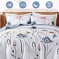 Vista 7 de WONGS BEDDING Juego de edredón floral Queen, 3 piezas juego de cubrecama azul y rosa cubrecama botánica cubrecamas cubre cama edredones, juego