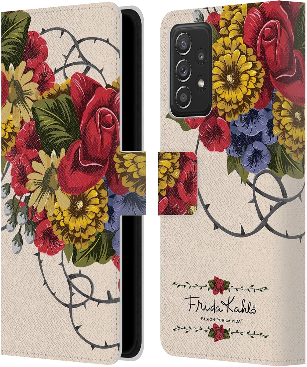 Head Case Designs Officially Licensed Frida Kahlo Portrait Red Florals Leather Wallet Case Compatible with Galaxy A52 / A52s / 5G (2021)