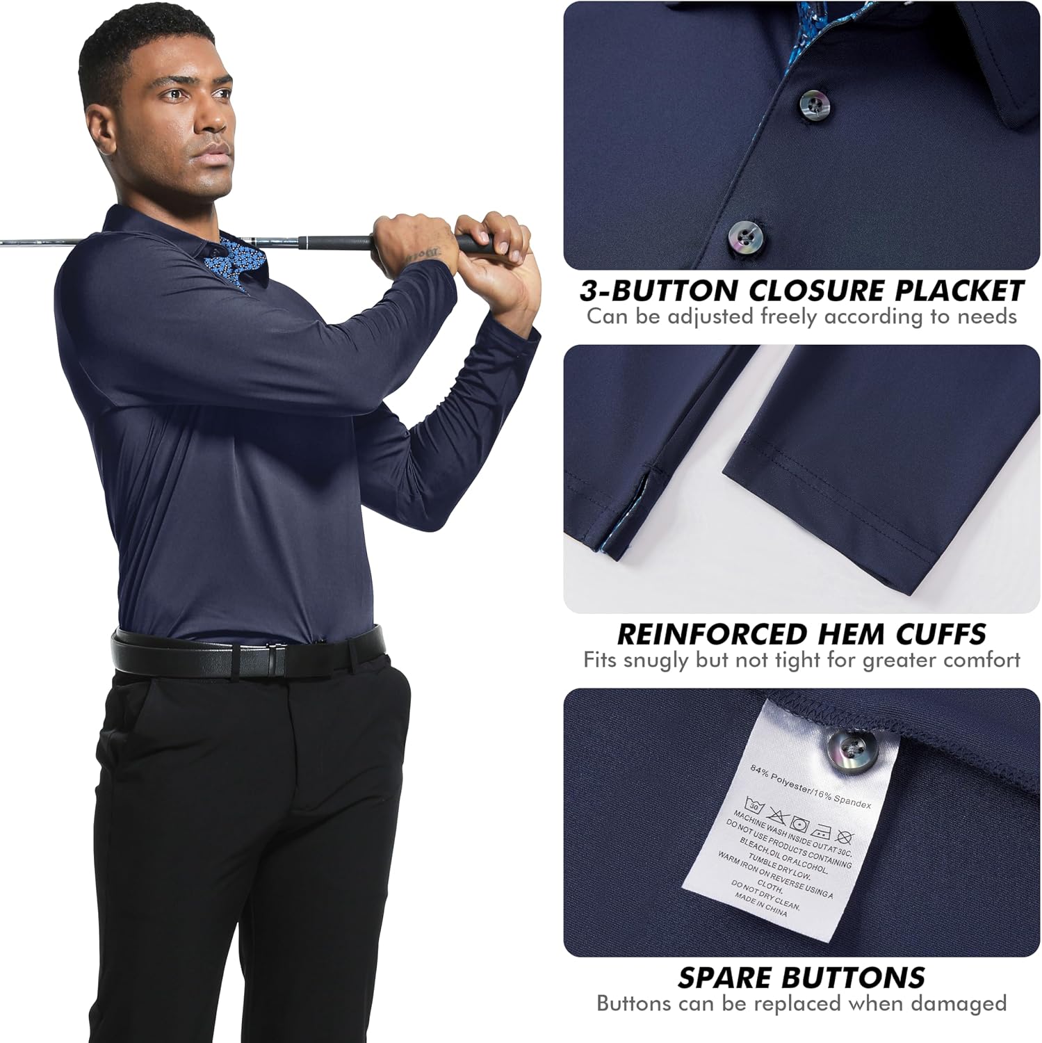 Mens Golf Shirt Short Sleeve Moisture Wicking Dry Fit Performance Casual Solid Collared Golf Polo Shirts for Men