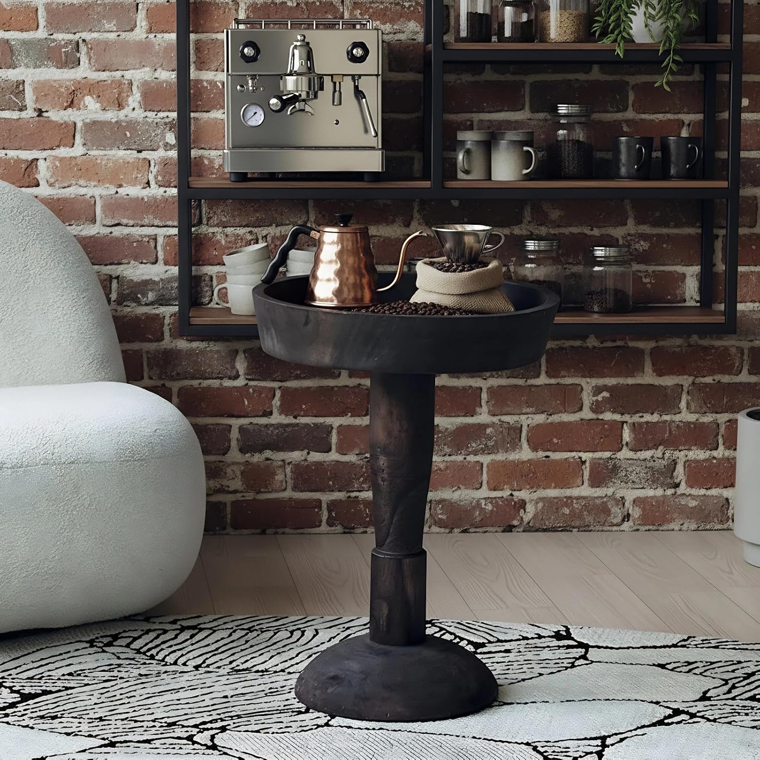 Wabi-Sabi Solid Wood Side Table - 15 Inch Round Plant Stand Indoor, Small Round Table for Living Room, Bedroom, Corner Accent Table