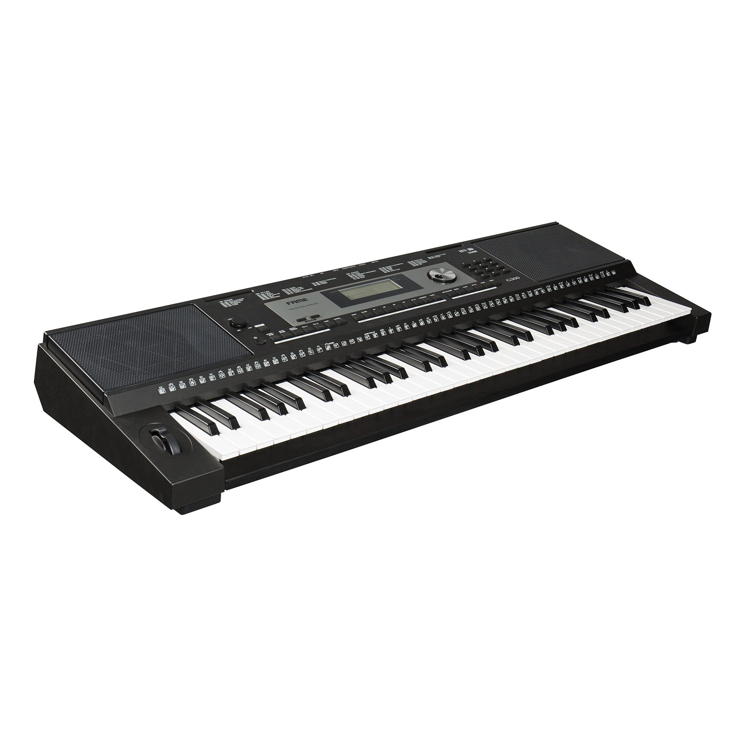 Fame G-300 Keyboard, E-Piano mit 128-facher Polyphonie, 61 Tasten, 220 Styles, 633 Sounds, anschlagdynamischer Klaviatur, 150 Songs, Lautsprechern und Hammermechanik, Schwarz