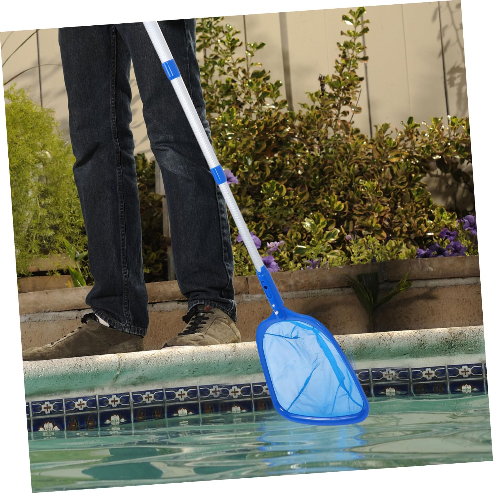 YARNOW Kit de Limpieza de Piscinas Portátil con Cepillo, Red Recogedora y Palo Telescópico Azul para Piscinas Residenciales y Celebración Verano