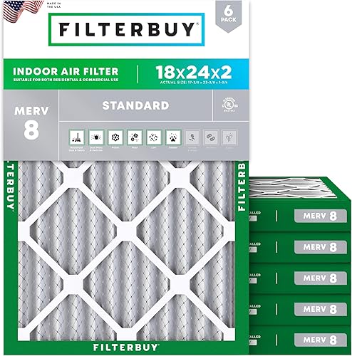 Vista 158 de Filterbuy - Filtro de aire MERV 8 de 17 x 25 x 1 pulgadas, protección contra el polvo (paquete de 6), filtros de aire de repuesto plisados