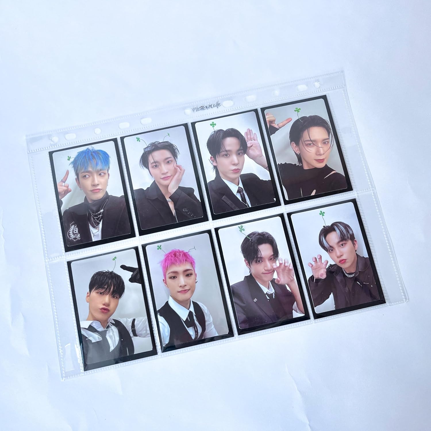 Meowcafe K-Keep A4 Slim 8 Pocket Premium Side Loading Kpop Photocard Binder Pages, 63x93mm Pocket Size, 11 Holes, 100 Micron, 50 Pages Set, Perfect for OT8 Stray Kids, Ateez