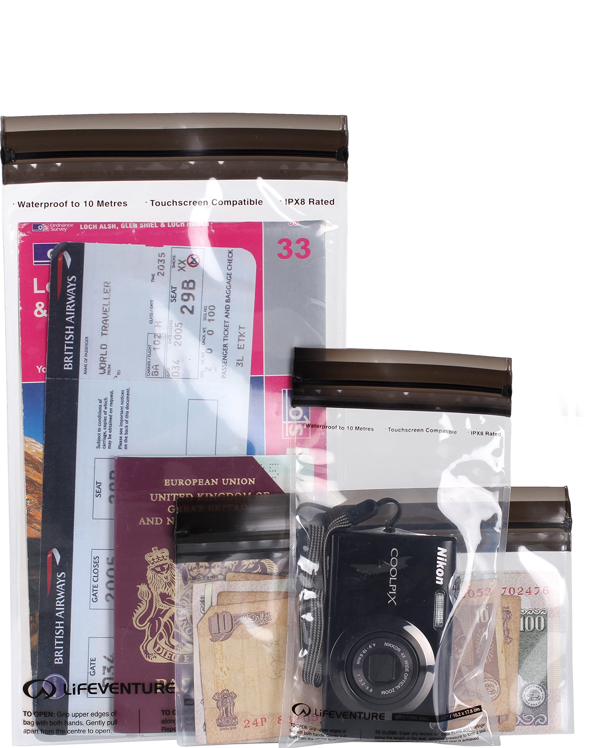 Lifeventure DriStore LocTop Waterproof Bags (3-Pack) For Medium, Transparent