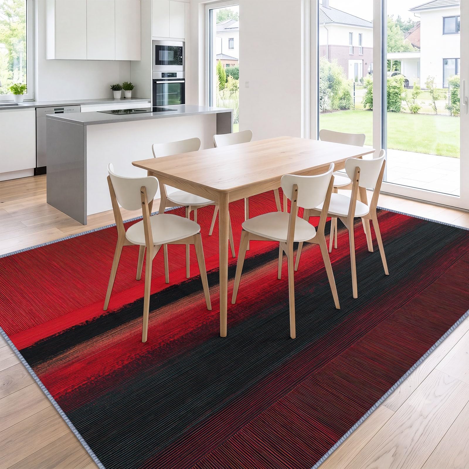Générique Tappeto astratto per soggiorno, rosso, nero, a righe, lavabile in lavatrice, 180 x 240 cm, grande tappeto a pelo corto antiscivolo, morbido per adulti, camera da letto, sala da pranzo