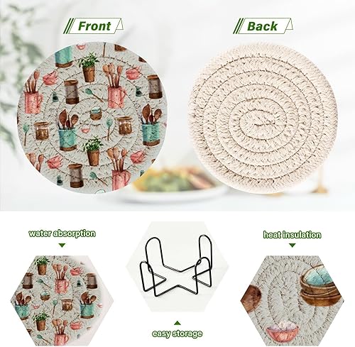 Miniatura 4 de Absorbant Coasters Set with Holder 6 Pack Coasters for Drinks Aesthetic Coasters Porta Vasos para Mesas Wine Bottle Branches