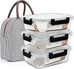DAS TRUST 3 Pack 36oz Bento Box Meal Prep Containers - 3 Compartment Glass Food Storage Containers with Lids - Oven & Microwave Safe