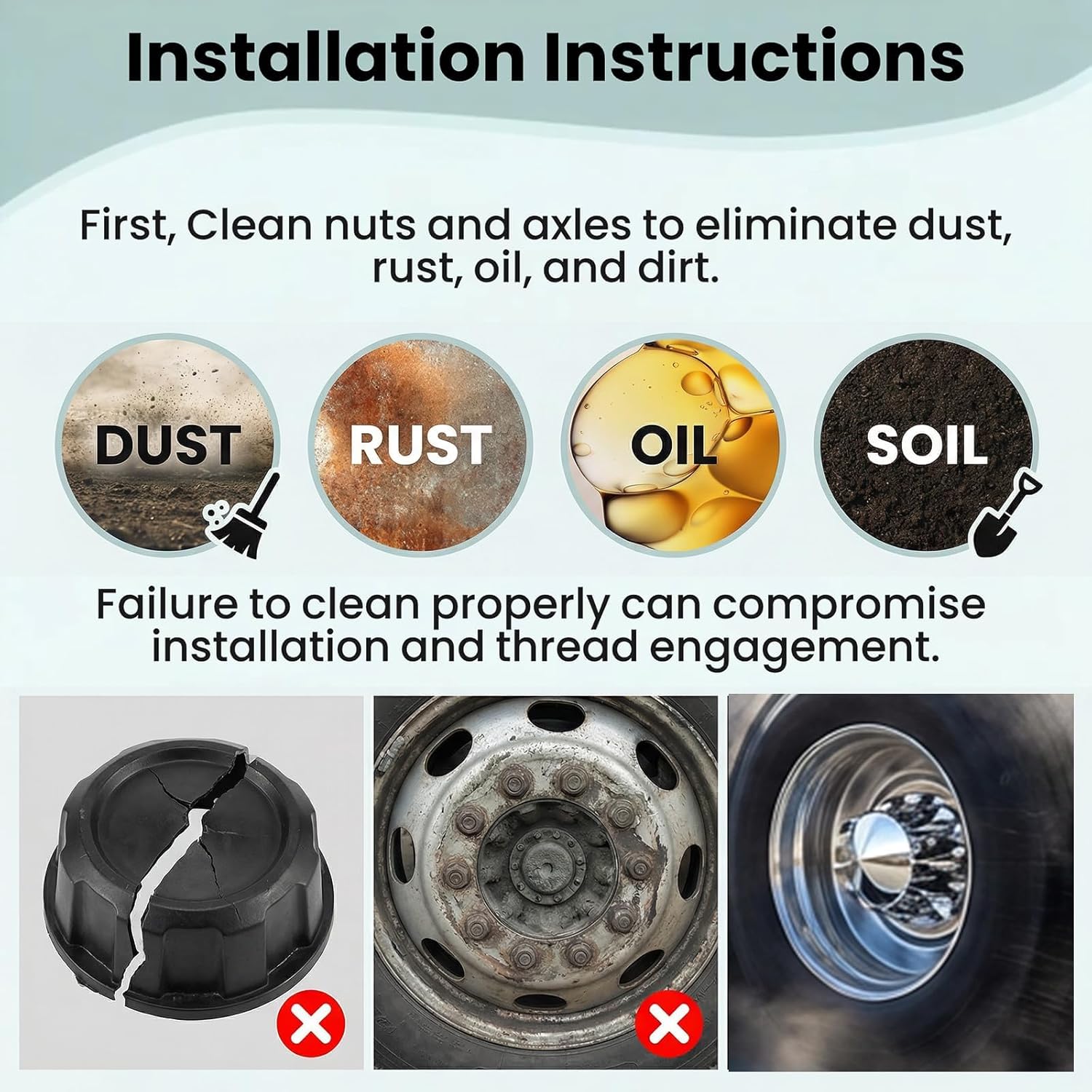 33 mm Spike Axle Cover, Chrome Rear Axle Complete Wheel Cover Set ABS Removable Hub Caps Screw-on Lug Nut Covers for Semi Truck Trailers (4 Rear)