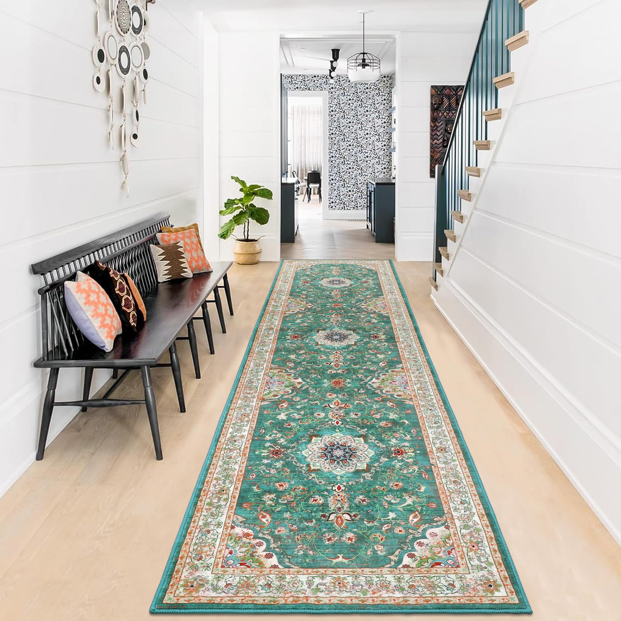Alfombra de pasillo extralarga para pasillo, cocina, antideslizante, lavable, para escaleras, peluda, suave, para cuarto de baño, entrada, dormitorio, 80 x 300 cm, color verde
