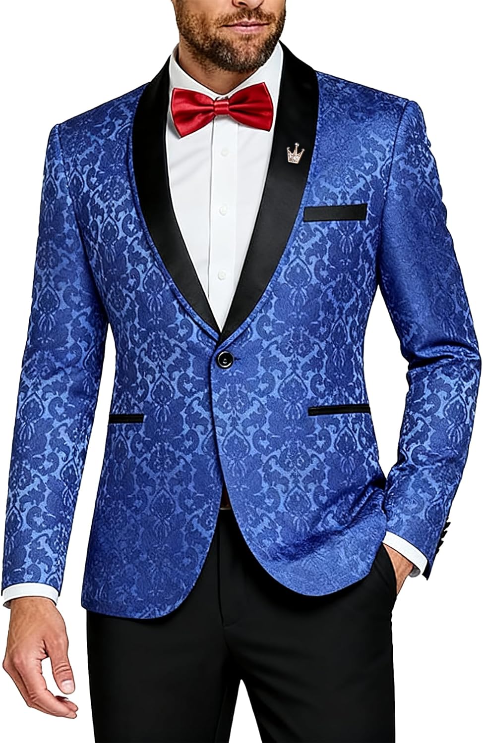 MY'S Men's Floral Tuxedo Suit Jacket, Slim Fit Paisley Blazer, Shawl Lapel with Bow Tie for Party Prom Wedding Dinner