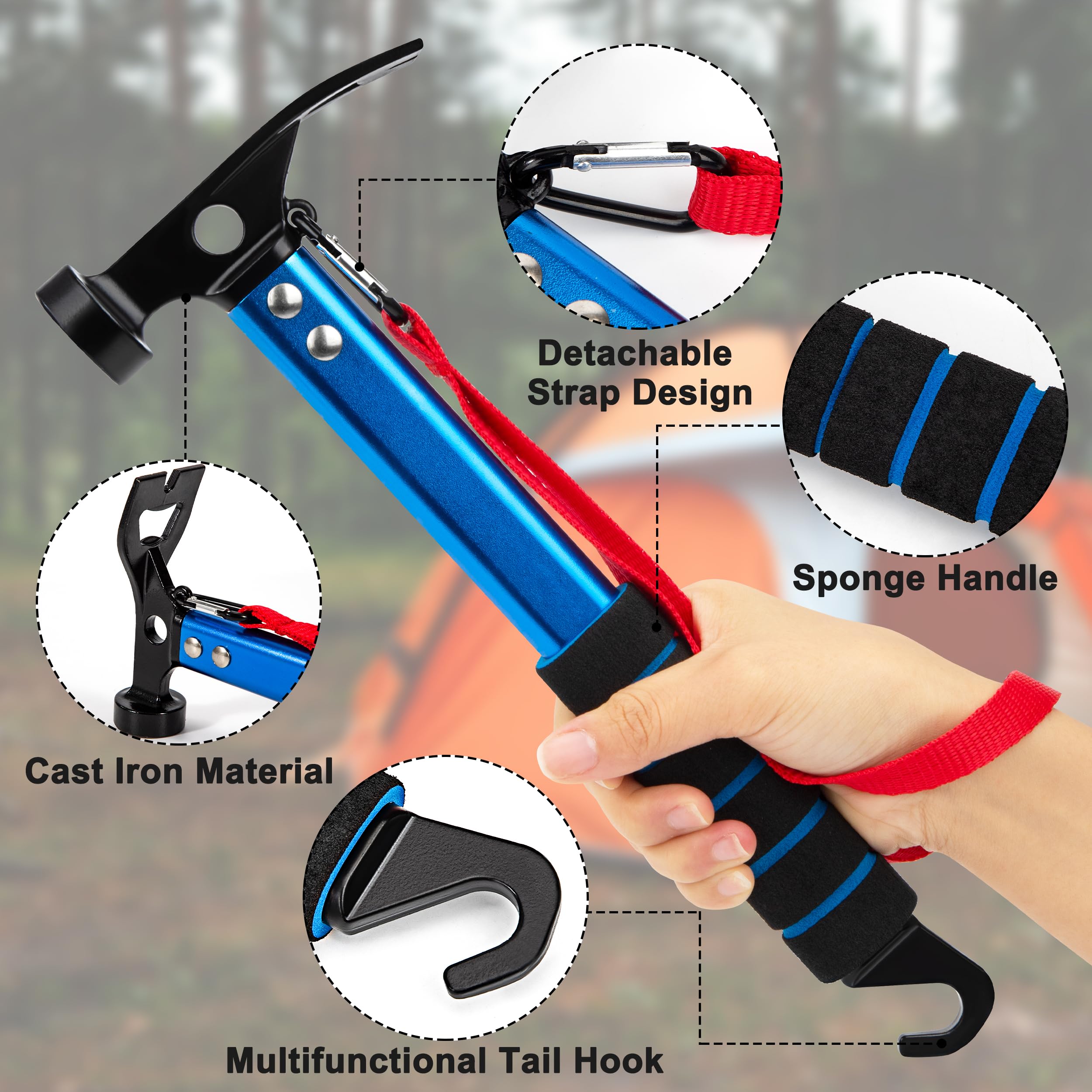 Zelt Hammer Leichte Aluminium-Campinghammer mit Haken Multifunktional Tragbar Hammer für Camping Outdooraktivitäten Blau
