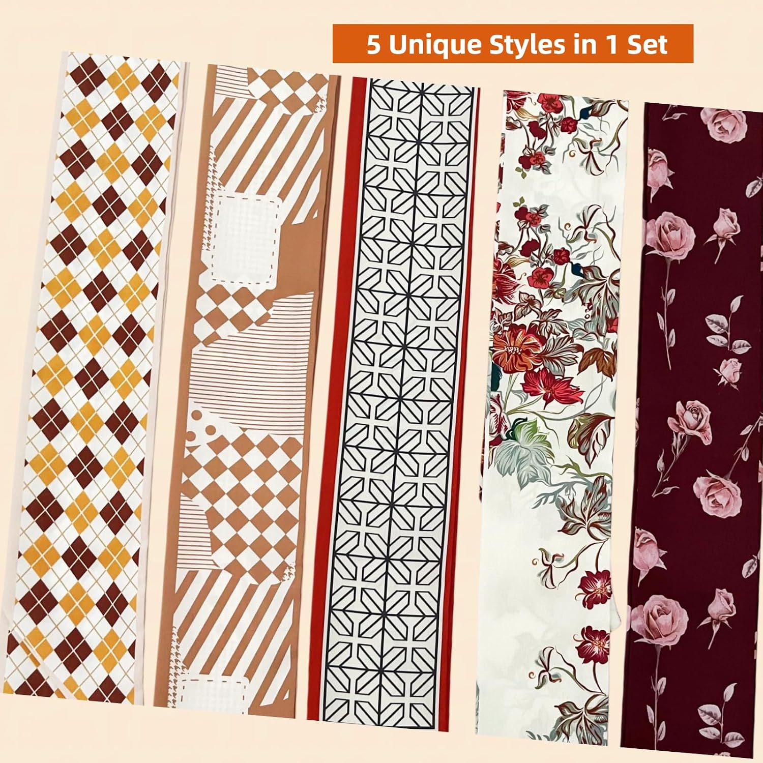 5PCS Floral Scarf for Bags Handbag Handle Ribbon Satin Neck Scarf Neckerchief Headbands Hair Scarf for Women Girls