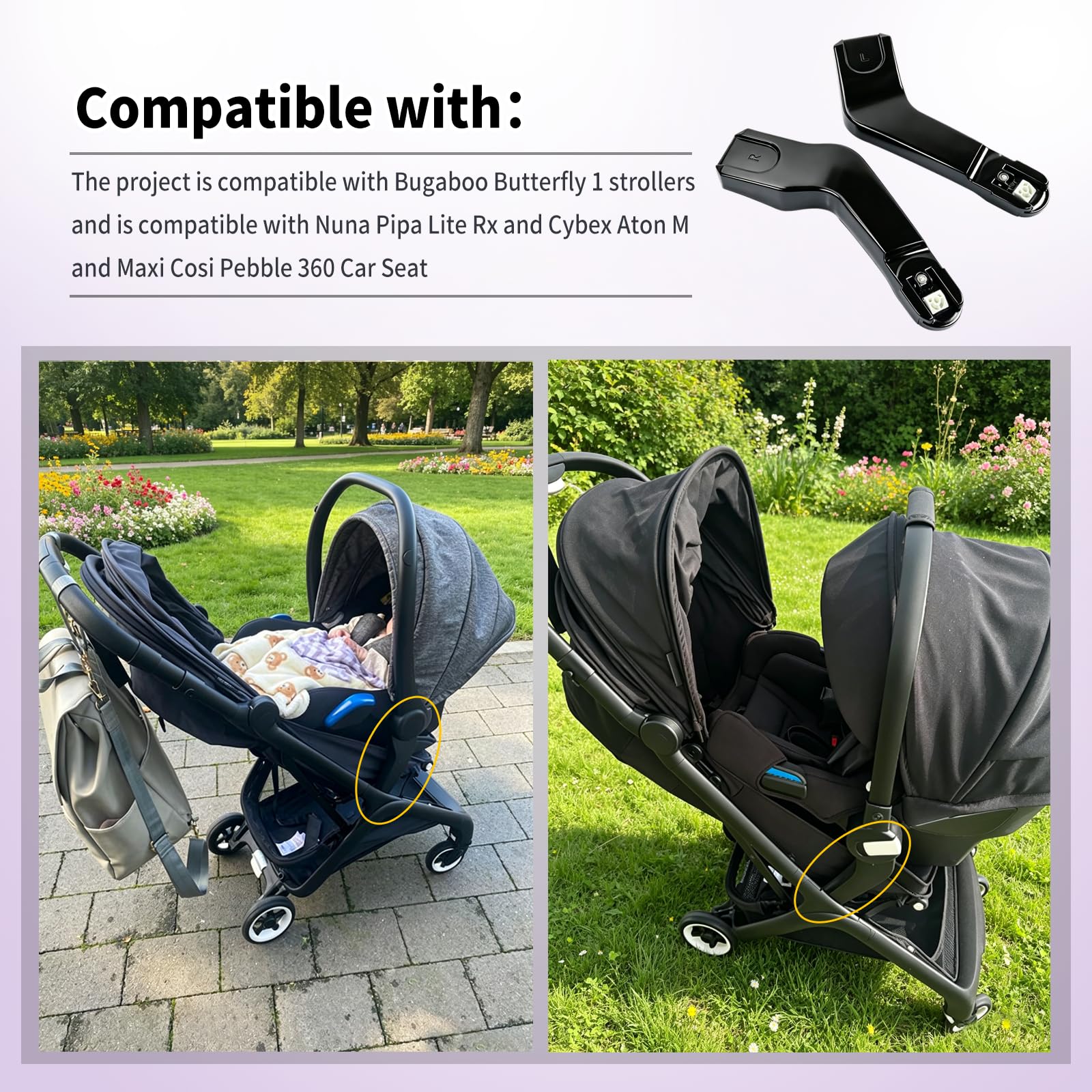 Amazon.com: Butterfly 1 Stroller Car Seats Adapter Compatible with Nuna  Pipa Lite Rx and Cybex Aton M and Maxi Cosi Pebble 360 : Baby