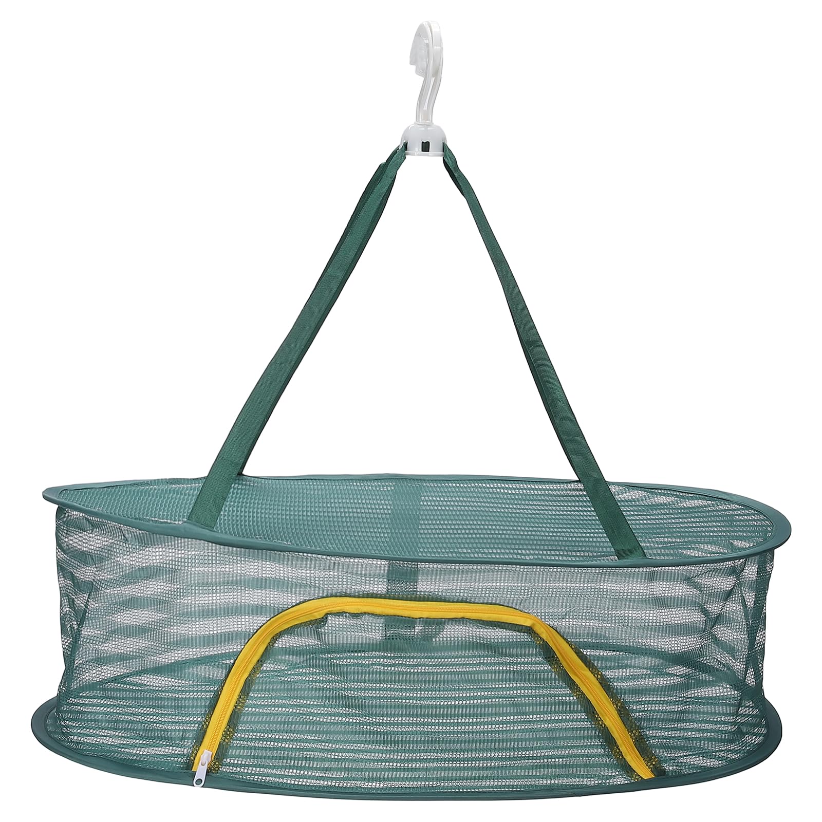 sourcing map 60cm Herb Drying Rack Hanging 1 Layer Hanging Mesh Net Collapsible Food Drying Fish Net with Zipper for Fish Buds Fruit Dehydrated Goods Vegetables Clothes, Green