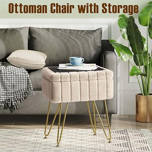 Miniatura 5 de Greenstell Taburete de tocador de piel sintética con almacenamiento, 15.7 pulgadas de largo x 11.8 pulgadas de ancho x 19.4 pulgadas de alto,