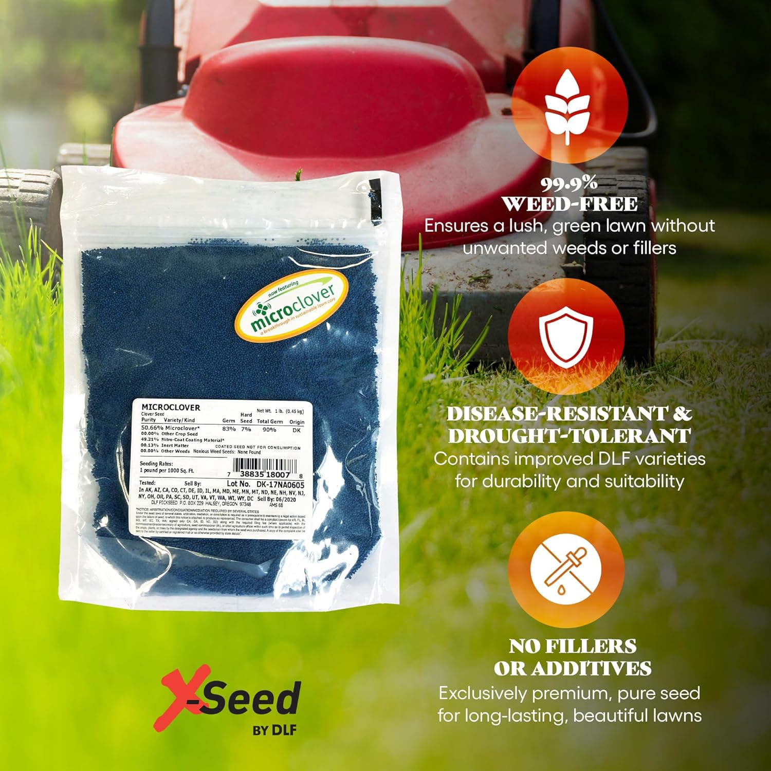 DLF Microclover Seed, Coated & Inoculated Mini Clover Mix, Shade Tolerant, No Mow, Low Grow Perennial Lawn Grass Alternative, Overseeding Resistant Drought-Tolerant - 1LB
