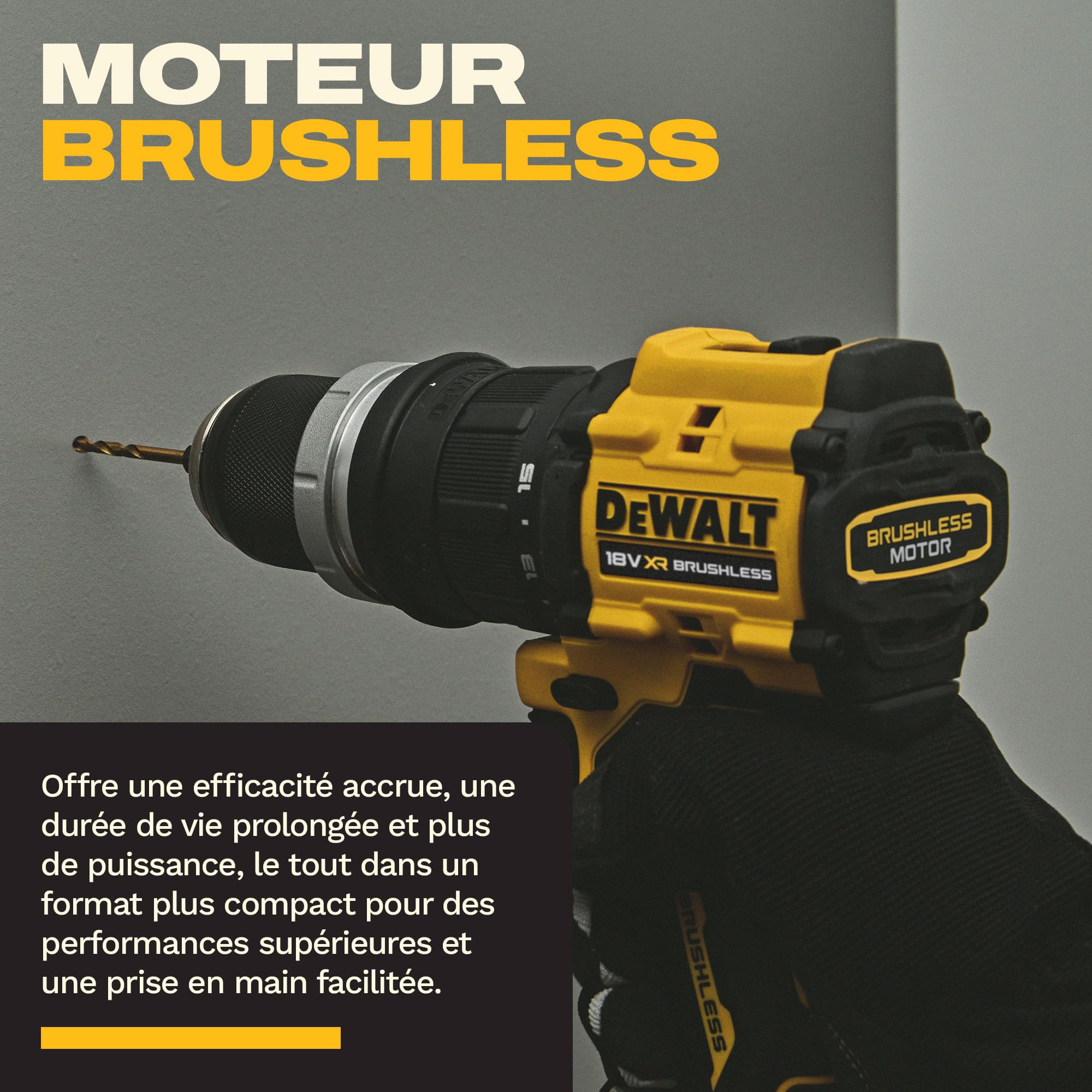 DEWALT Perceuse-visseuse multi-têtes 18V XR, 4 têtes, DCD803KN-XJ | Perceuse-visseuse multi-têtes DEWALT 18V XR compacte avec 4 têtes interchangeables, moteur Brushless et couple de 73 Nm.