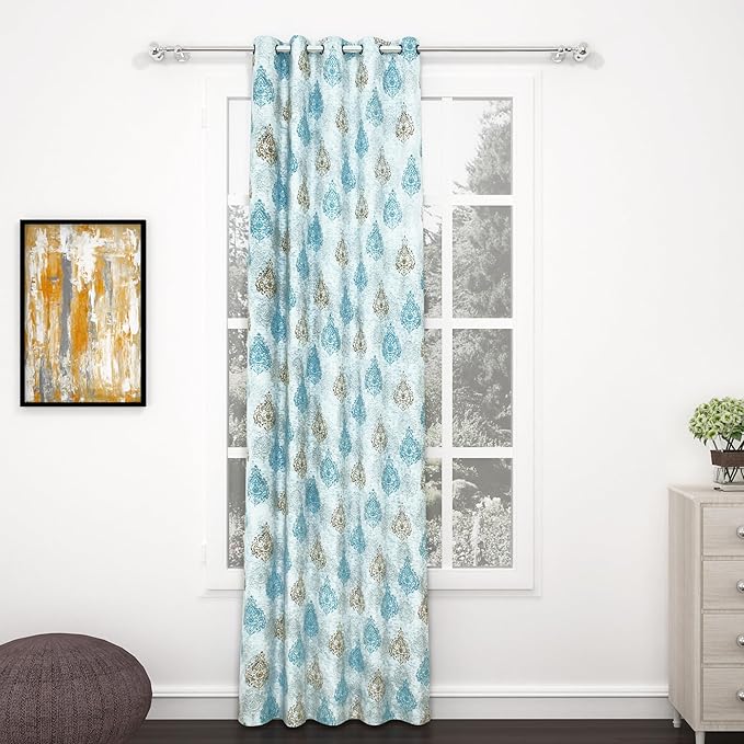 Buy BEDSPUN Curtain Door – Raga Curtain for Door 7 Feet Light Filtering Curtains for Home |Motif| White and Blue| Polyester, Pack of 1 at Rs. 169