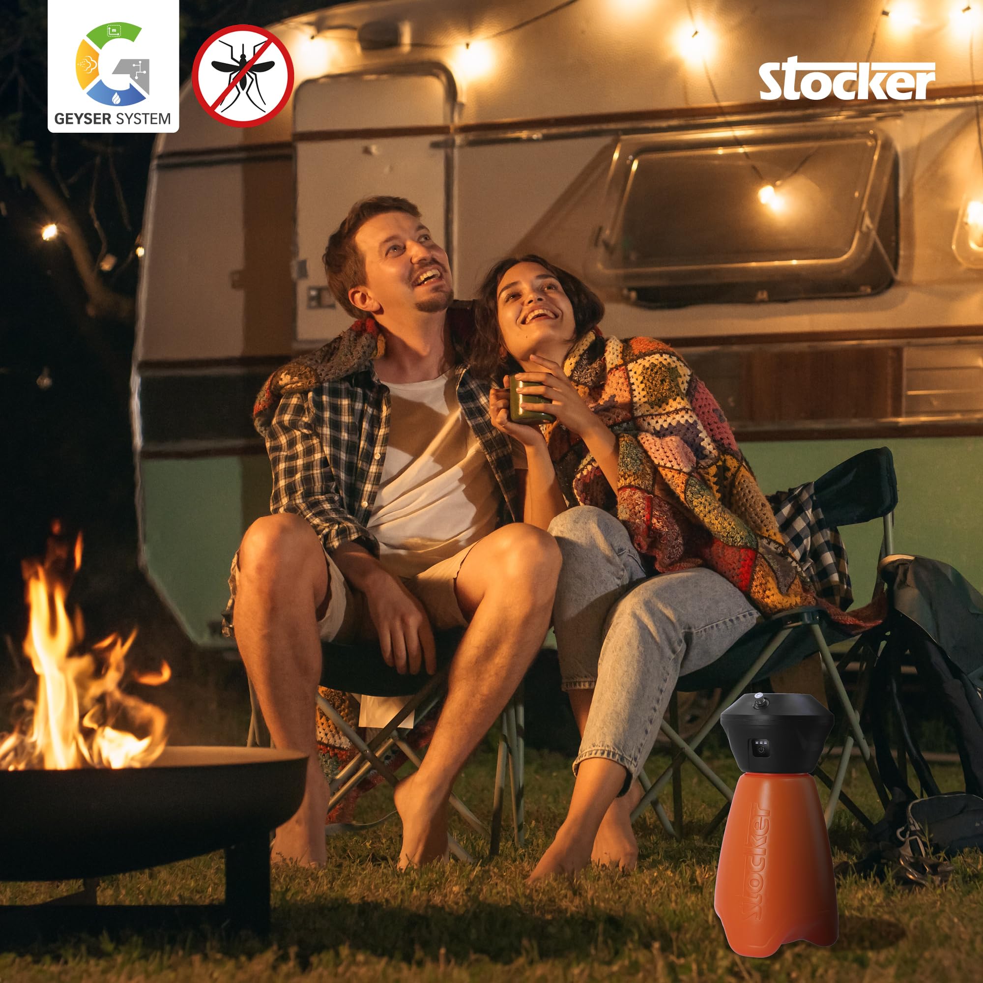 STOCKER - KIT Nebulizzatore Giardino Elettrico Geyser Compact - Geyser Mini 2 L con Batteria Li-Ion + Disabituanate Florifens + Kit Balcone Anti-Zanzare Estendibile Fino a 10 m