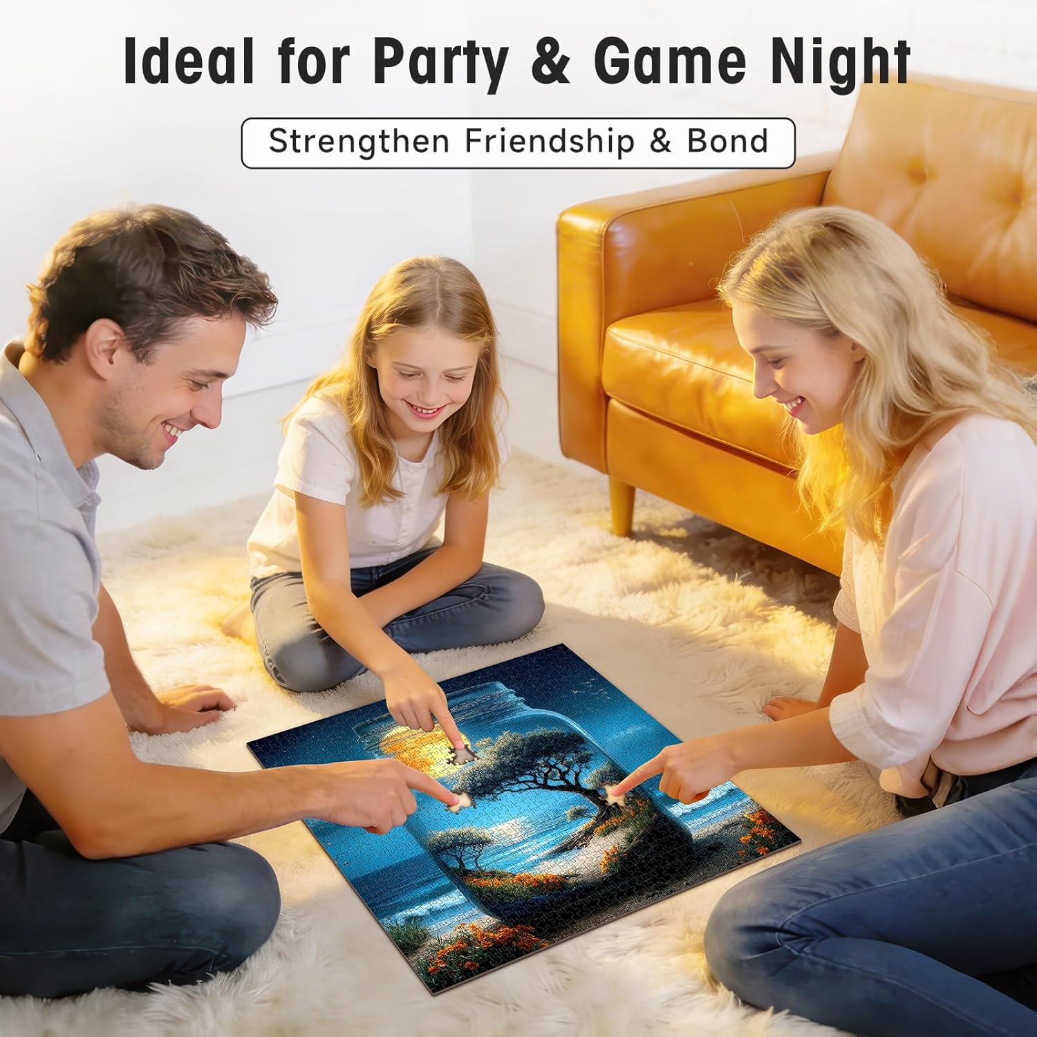 Puzzles for Adults 1000 Pieces with Letters on Back, World in a Bottle Moon Beach Nature Scene, Hard Challenging Jigsaw, 22.8x22.8 Inch Wall Decor, Game Night & Easter