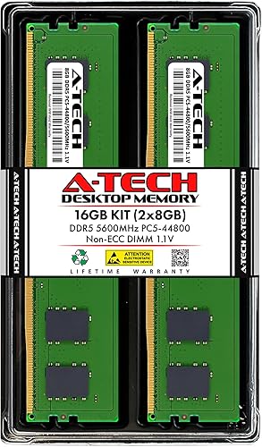 A-Tech Kit de 16 GB (2 x 8 GB) DDR5 5600 MHz PC5-44800 CL46 UDIMM 1.1V sin ECC sin búfer DIMM 288-Pin Desktop PCcomputadora RAM módulos de
